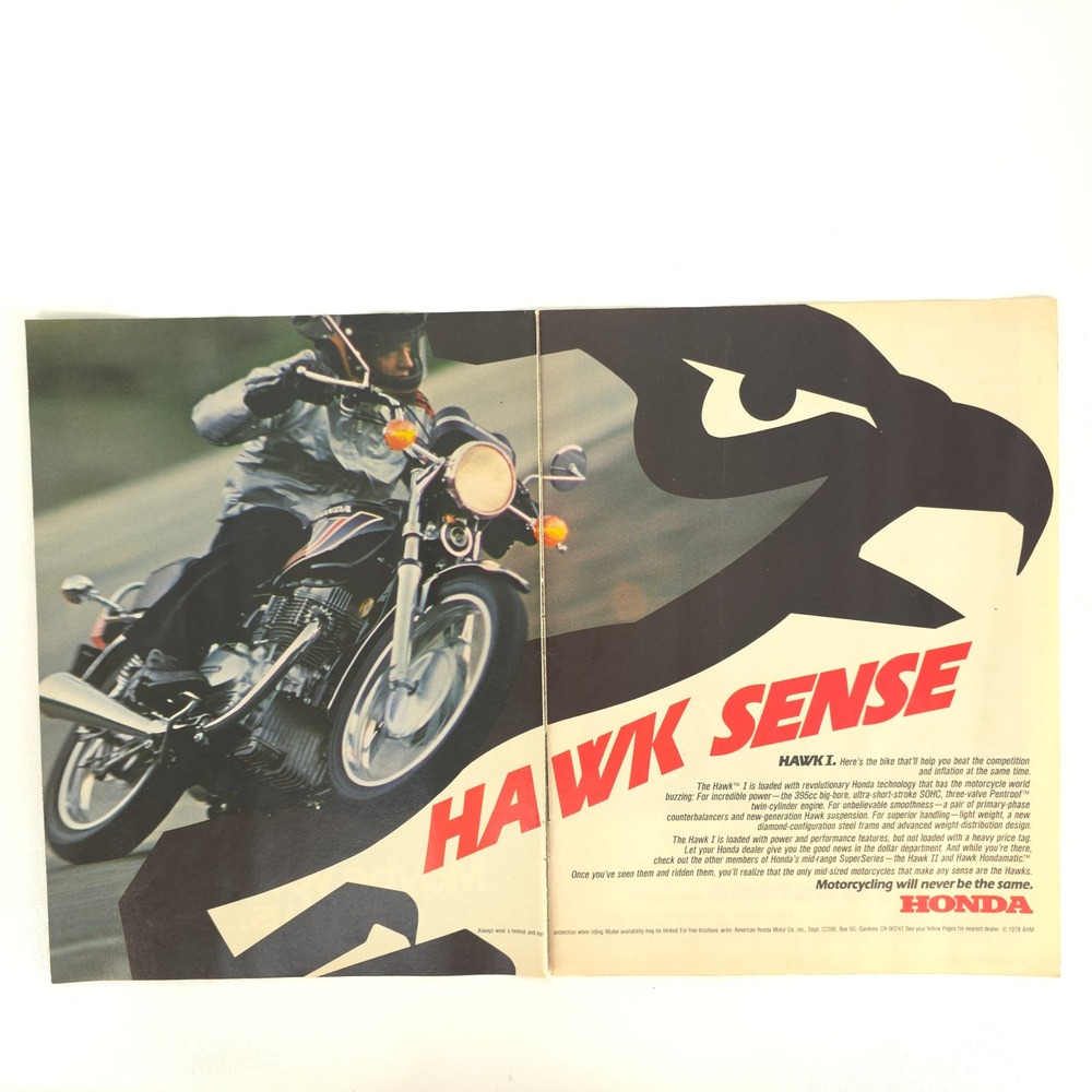 Vintage Honda Hawk Motorcycle Print Ad Classic Garage Decor Bike Show Display